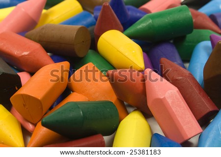 Wax crayons, several colors, large mixed group