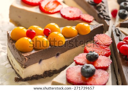 raw cake with berries and passion fruit