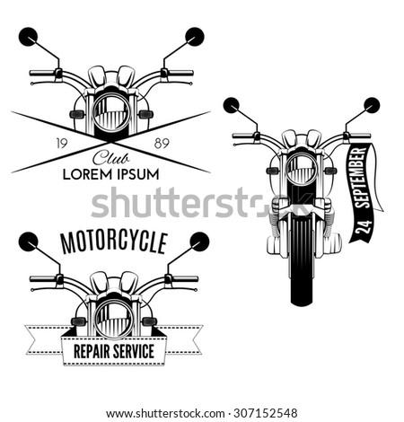 Set of vintage motorcycle labels. Repair service emblems and motorcycling clubs