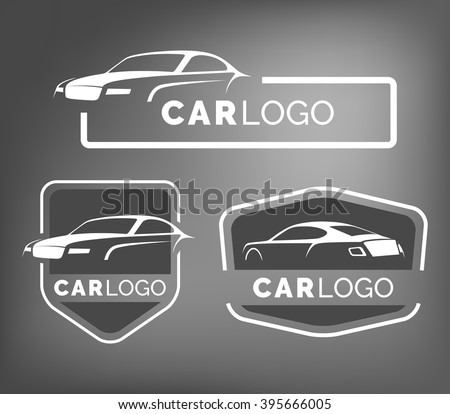 Set of modern car emblems, badges and icons. Modern sports car silhouette logo design template for car service, tire service, car wash and car detailing. Coupe car front and back view.