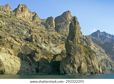 Bizarre rocks of the Kara-Dag.View from the sea.Crimea.
