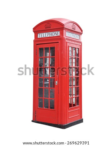 Red telephone box isolated on a white background