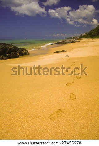 Footsteps in sand on beach in thailand island koh lanta