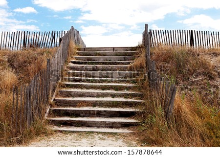 Beach access over protective dunes with stairs