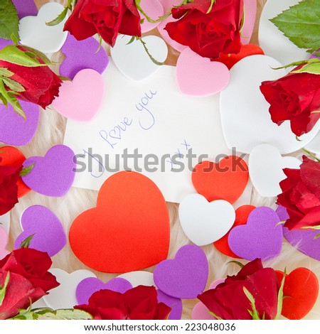 Romantic note: I love you with roses and hearts