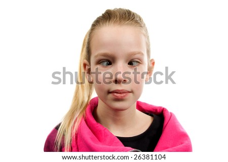 stock photo crosseyed girl isolated on white background