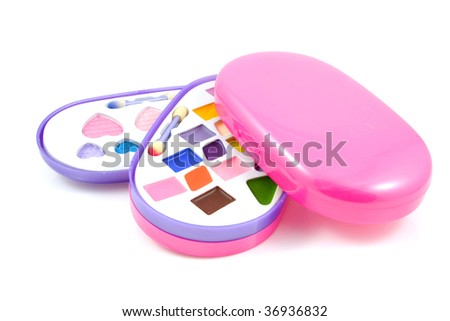 Girls Makeup  on Children Makeup Kit Isolated On White Background Stock Photo 36936832