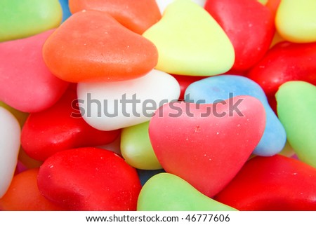 Background of colorful hearts candy in closeup