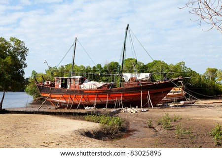 Old African boat on land