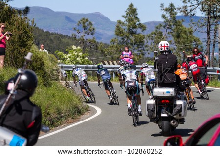 LA BARACCA, LA SPEZIA, ITALY - MAY 17: Nine cyclists on escape, with Lars Bak that will win the stage, during the 12th stage of 2012 Giro d'Italia on May 17, 2012 in La Baracca, La Spezia, Italy