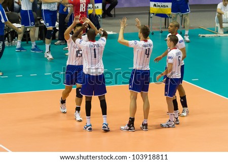 FLORENCE, ITALY - MAY 19: French team before a World League match between Italy and France at Mandela Forum, Florence, Italy on May 19 2012
