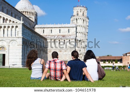 Four Friends on Vacation Visiting Pisa