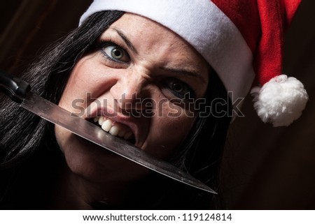 Bad Woman with Santa Hat and Knife