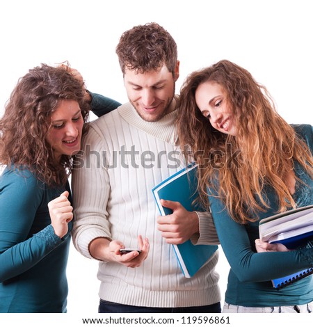 Three Happy Students on White Background