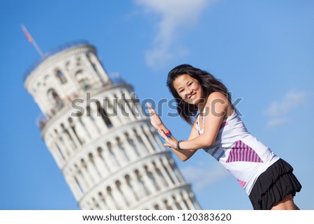 Chinese Girl with Leaning Tower of Pisa