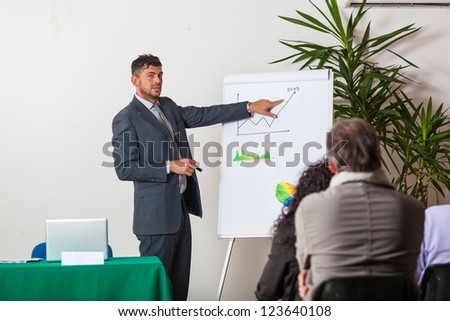 Young Businessman Explaining Plans and Charts