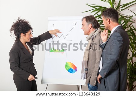Businesswoman Explaining Charts to Her Male Colleagues