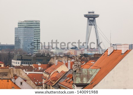 New Bridge and Rooftops in Bratislava