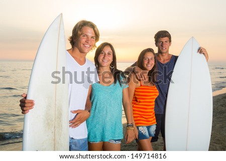 Group of Friends with Surf Boards