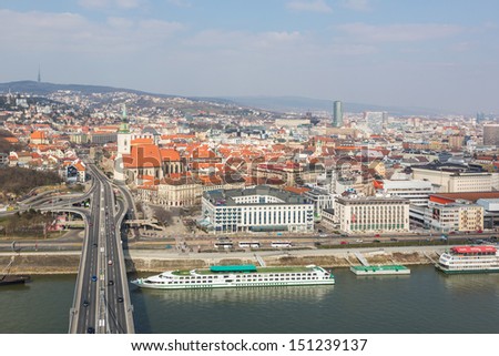 BRATISLAVA, SLOVAKIA - MARCH 23: Cityscape seen from the top of the new bridge on March 23, 2013 in Bratislava, Slovakia.