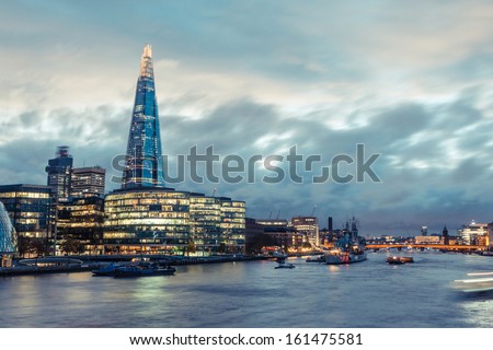 London Skyline With Shard Skyscraper At Twilight