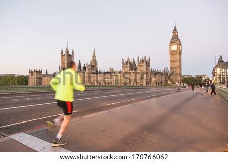 Runner in front of Big Ben at Dawn