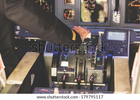 Pilot Operating the Throttle for Taking Off