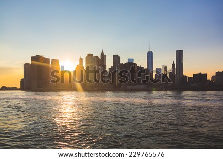 New York Downtown Skyline at Sunset