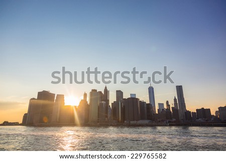 New York Downtown Skyline at Sunset