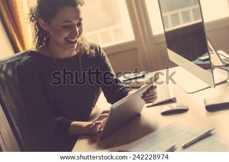 Young Woman Working at Home, Small Office