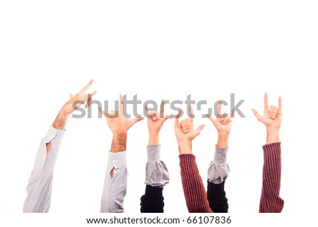 stock photo : Hands Raised Up with Rock And Roll Sign