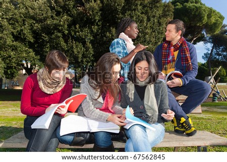 College Students Studying Together at Park