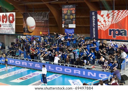 S.GIUSTINO, PERUGIA, ITALY - JANUARY, 2: Volleyball Italian Men\'s A1 League, Supporters of S.Giustino, RPA S. Giustino vs BCC-Nep Castellana Grotte at PalaKemon on Jan 2 2011, S.Giustino, Italy
