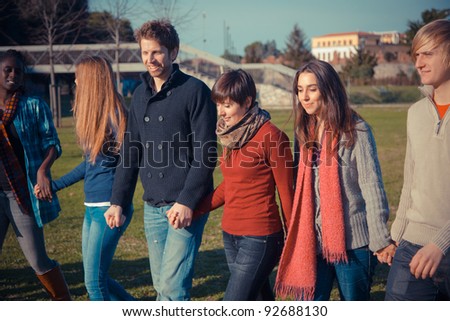 Group of Young College Students at Park