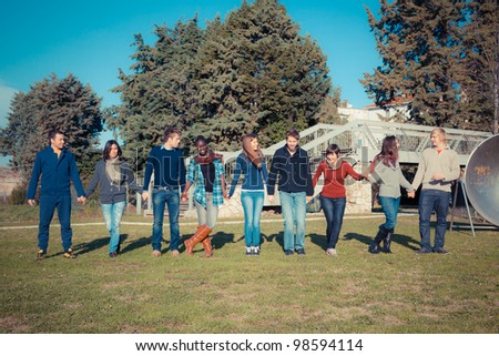 Group of Young College Students at Park