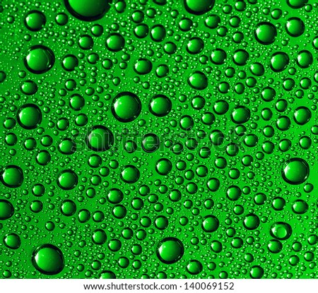 green water drops on glass
