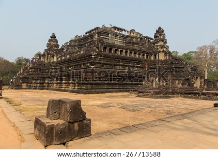 Ancient Ruins of Tomb Raider Temple at Angkor Wat. Archaeologic historical site near Siem Reap Cambodia.