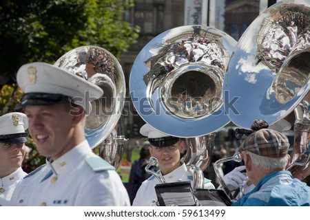 stock photo : GLASGOW- AUGUST 9 : An American Military Tattoo Band performs at a