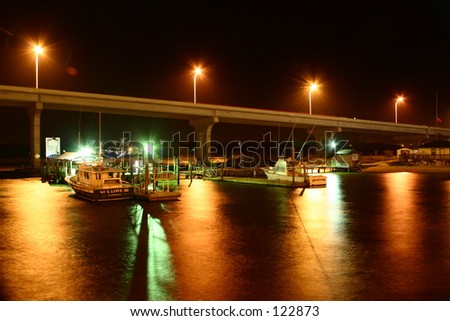 Boats on the St. John\'s River at night, Jacksonville, Florida 1/05
