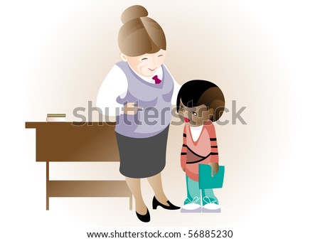 stock photo Mature mistress speaks with a little pupil