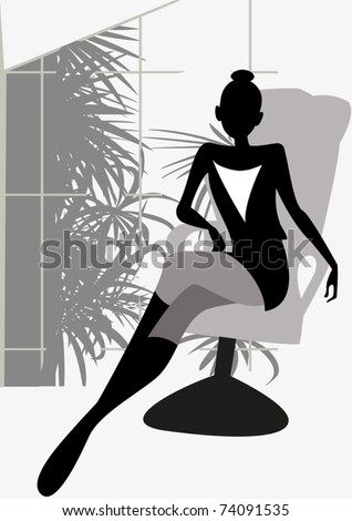 Cartoon Girl Sitting On Chair. stock vector : A young girl