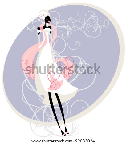 stock vector Young African woman in a wedding dress young fun wedding dress