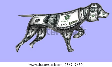 This is hunting dog made of dollars. He stood up in a hunting stand