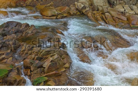 a fragment of the mountain river. Close up. Rocks and water flow