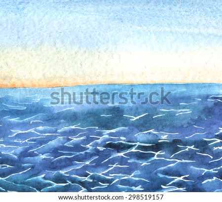 Watercolor background sea waves, hand drawn illustration