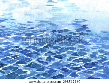 Watercolor background sea waves, hand drawn illustration