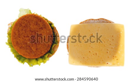 hamburger divided into two parts isolated on white background