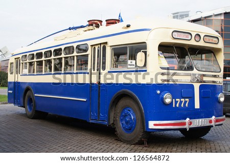 MOSCOW - OCT 14: Retro trolleybus on the 12th International transport TRANSTEK-2012 exhibition on October, 14, 2012, Russia. Transtek is a regular exhibition of city and public transport
