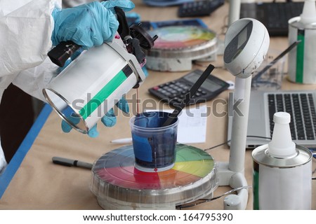 Preparation of paint for car painting in car body shop laboratory