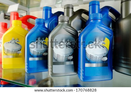 Oil in bottles in a shop